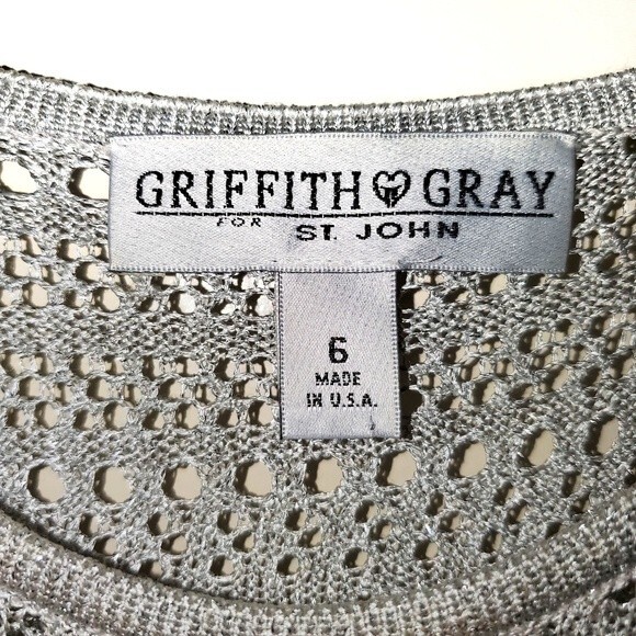 Vintage St. John Griffith Gray Silver Metallic Knit Crochet Top size 6 - Picture 5 of 7
